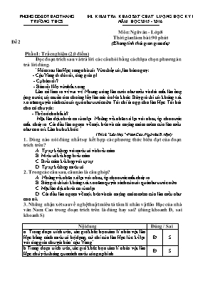 Đề kiểm tra khảo sát chất lượng học kỳ 1 môn Ngữ văn Lớp 8 - Năm học 2015-2016 - Phòng GD & ĐT Bảo Thắng (Có đáp án)